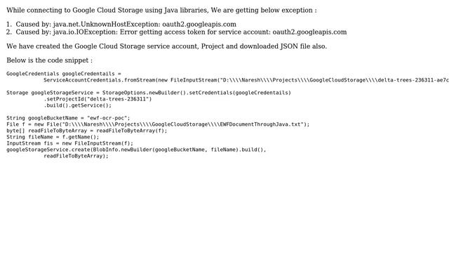 while connecting Google Cloud Storage using Java =＞ java.net.UnknownHostException:... смотреть онлайн