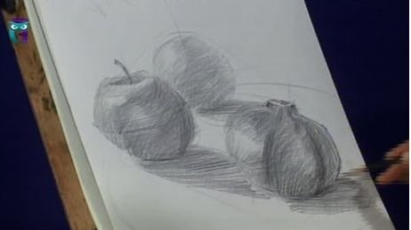 Уроки рисования (# 9) карандашом. Рисуем фрукты: яблоко, апельсин, гранат