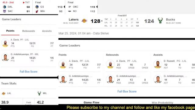 Los Angeles Lakers at Milwaukee Bucks NBA Live Play by Play Scoreboard / Interga смотреть онлайн