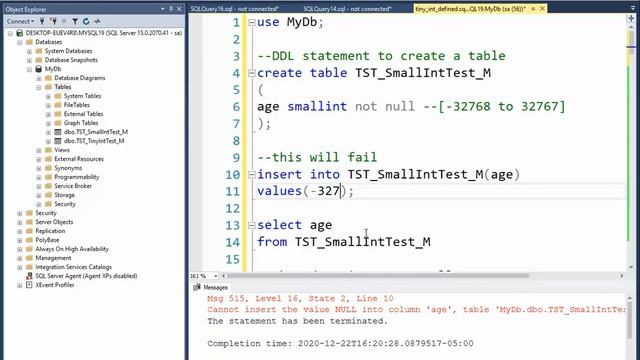 How to use the SMALLINT data type in SQL Server.