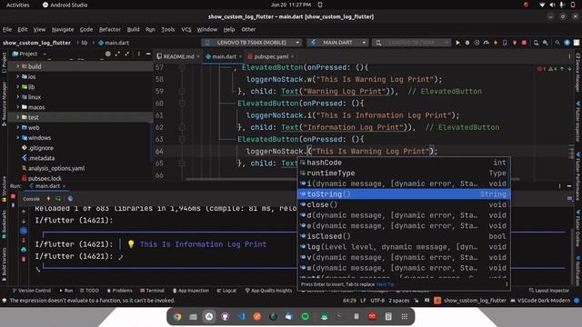 Flutter Tutorial - Show Custom Flutter Logs | Flutter Logging