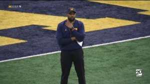 WATCH: Sherrone Moore coaches first Michigan spring practice, Donovan Edwards talks