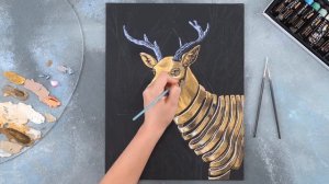 Gouache Speed Painting - Metallic Deer Art