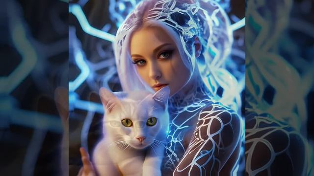 Neural network, photo, girl, cat, people and animals, fantasy Нейросеть, фото, девушка, кот, фентез