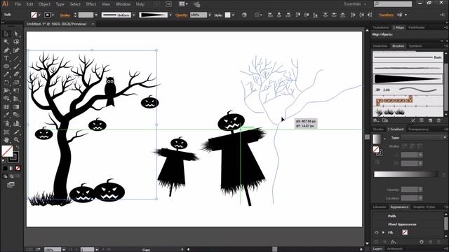 Halloween night illustration with silhouette moonlight in Illustrator  Halloween illustrator