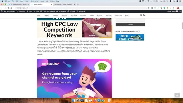 GOOGLE ADSENSE code in wordpress website | Ad Inserter wordpress Plugin [HINDI] 2020 | Techno Vedan смотреть онлайн
