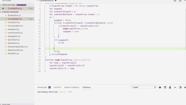 Cocktail Sort Solution In JavaScript