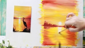 Рисуем закат на озере гуашью.