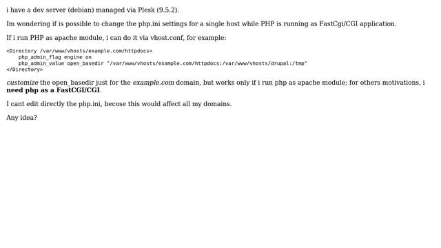 How to customize PHP configuration per Virtual Host under Plesk?