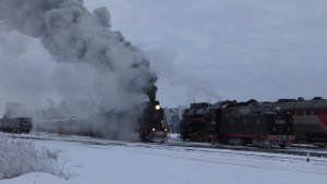 Отправление паровоза ЛВ-0522 с ретропоездом  "Рускеальский Экспресс" со станции Сортавала.