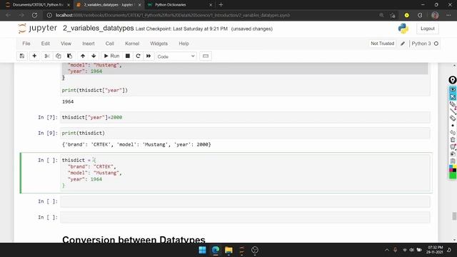Python Dictionary Data Type | PYTHON PROGRAMMING IN KANNADA #11 | Charan H U