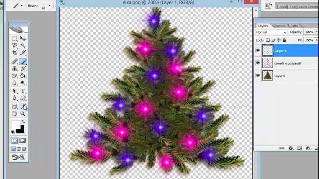 Анимация мерцающих огоньков на елке. смотреть онлайн