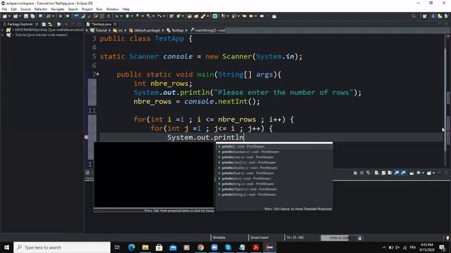 Java program - Display pattern like right angle triangle with a numbers
