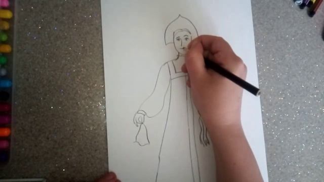 Как нарисовать девушку в традиционном русском костюме.how to draw russian beauty. 如何画俄罗斯美女/ смотреть онлайн