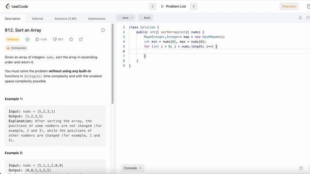 Leetcode | 912. Sort an Array | Medium | Java Solution [Counting Sort]