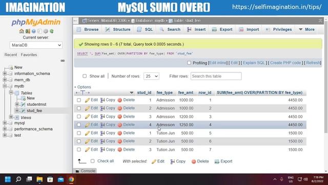 MySQL Sum Over Analytic Window Function | Cumulative Sum Example