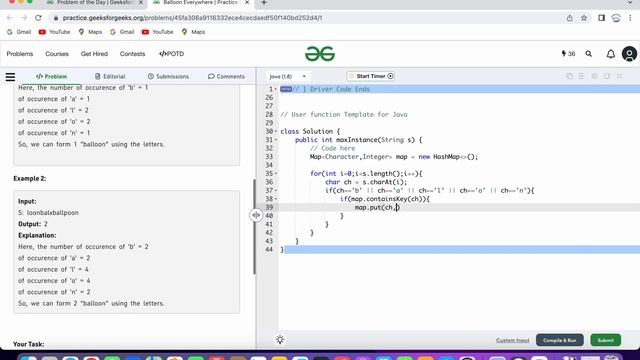 Balloon Everywhere | GFG | POTD | 10th Feb 2023 | Java Solution using map | Problem Of The Day