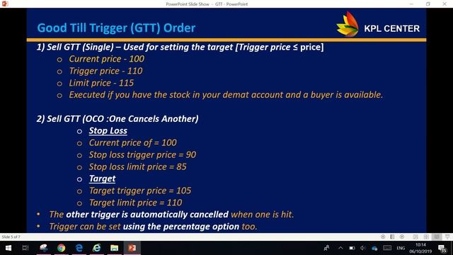 GTT ORDER ZERODHA | GOOD TILL TRIGGERED ORDERS - FULL DEMO IN TAMIL | #KPLCENTER | GK
