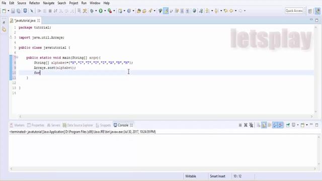 Video #28 - Java Tutorial - Java String Array Example - Array Sort