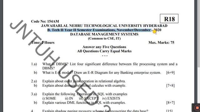 B.TECH (CSE) 2020 PREVIOUS QUESTION PAPERS || DATA BASE MANAGEMENT SYSTEMS, JAVA PROGRAMMING 2020 смотреть онлайн