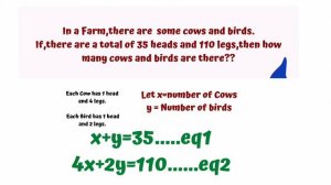 9th class unit1Exercise question 1!if there are total 35 heads and 110 legs,how many cows and birds