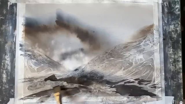 How To Paint Loose Watercolour Mountains Using Cling Wrap, Loose Watercolor Tutorial смотреть онлайн