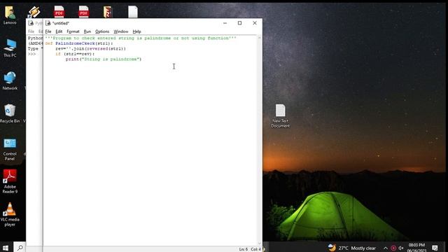 PYTHON Program To Check String Is Palindrome Or Not Using Function