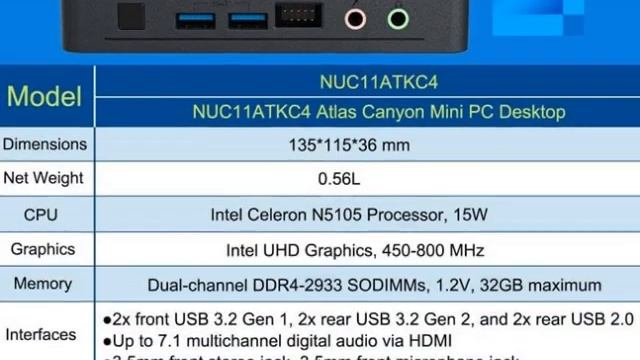 Intel NUC 11, NUC11ATKC4 Atlas Canyon Win11 Pro Mini PC Desktop, 2.0 GHz - 2.9 GHz смотреть онлайн