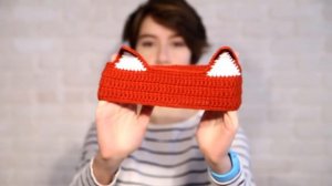 Вязаная повязка с ушками лисичка - повязка на голову с лисьими ушками