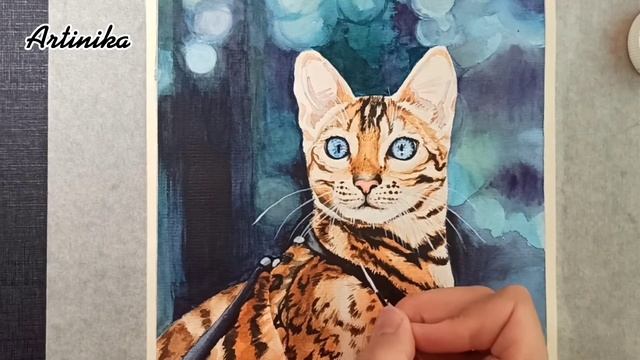 Рисоватькотика/Как нарисовать котика/Кошка бенгал/Акварель/Рисовать питомца по фото/Портрет акварел