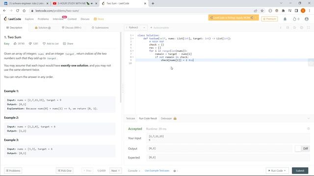 Leetcode 1 - Two Sum Solution - Python (HashMap) смотреть онлайн