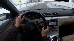 VW Passat CC 3.6 VR6 POV Snowy Drive (Binaural Audio)