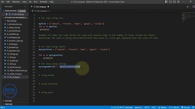 Ch17 "For" loop in Python in depth | GWiz Academy | Certificate included