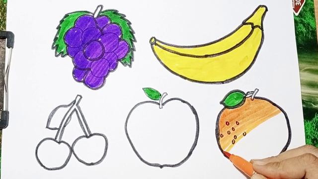 Learn FRUITS, Painting and Colouring for Kids & Toddlers #apple #grapes #banana #cherry #orange смотреть онлайн