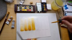 Жёлтая охра (PY42,43) Сравнение акварельных красок различных производителей. Yellow Ochre