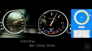 313 HP BMW X5 40d F15 0-200 km/h, 1/4 mile acceleration