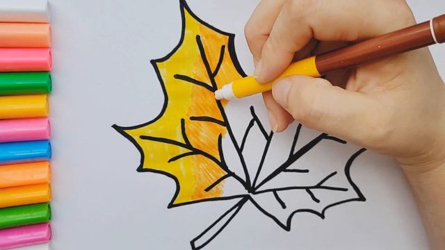 Как нарисовать осень, Рисуем осений листик клёна. Раскраска для детей. смотреть онлайн