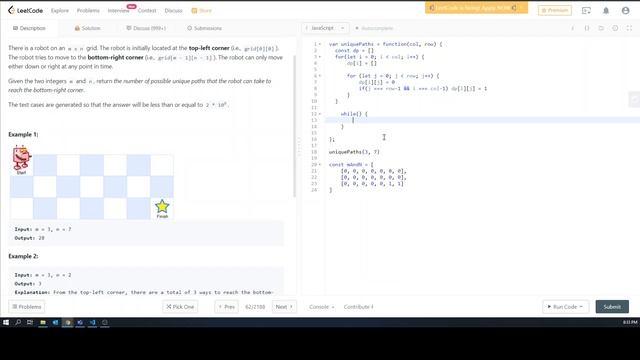 leetCode 62 задачи по алгоритмам JavaScript динамическое программирование DP