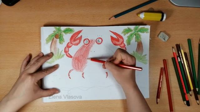 9. Краб (Курс: "Рисование для малышей") - рисунок в цвете смотреть онлайн