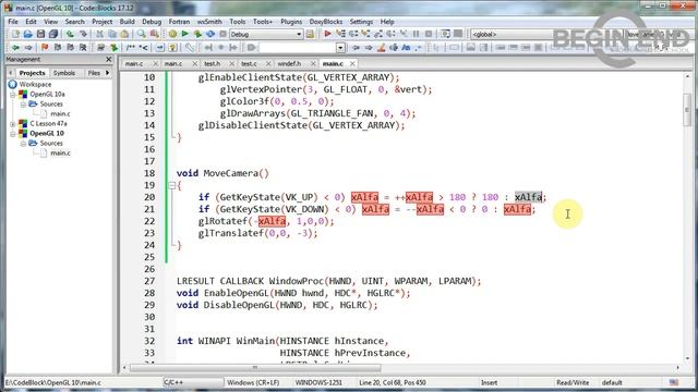 OpenGL - Урок 10 - Первые шаги в 3D. Учимся осматриваться - управление камерой.