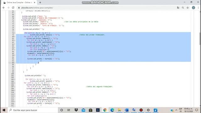 Arreglo unidimensional y bidimensional hecho en Java JDoodle смотреть онлайн