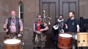 Tribal pipes and drums from Scottish band Clann An Drumma at Scone Palace with help from Blackadder