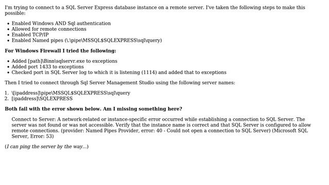 DevOps & SysAdmins: Cannot connect to remote SQL Server Express instance (3 Solutions!!)