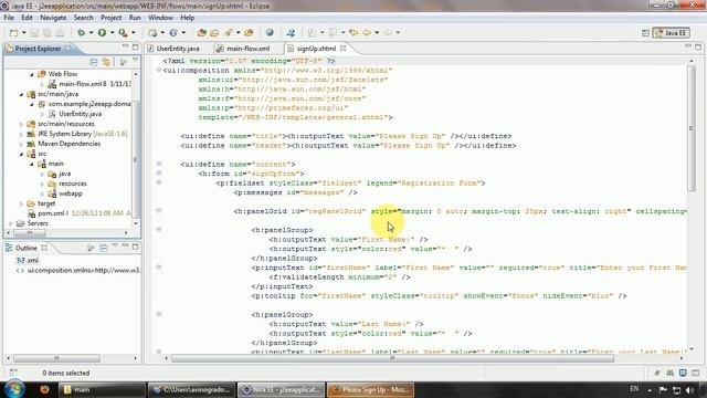 Java EE (J2EE) Tutorial for beginners Part14 - Create Java model for SignUp, bind model to view