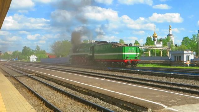 Паровоз П36-0147 на станции Рыбинск (Ярославская обл.) смотреть онлайн