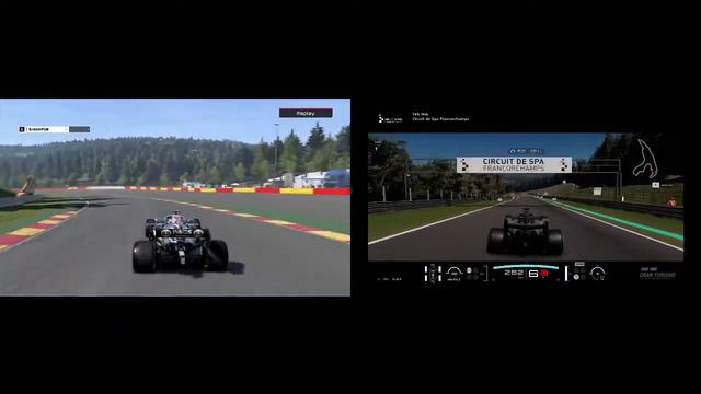 #GTSport vs #F12021 split screen replay comparison Circuit de #SpaFrancorchamps #AMGF1