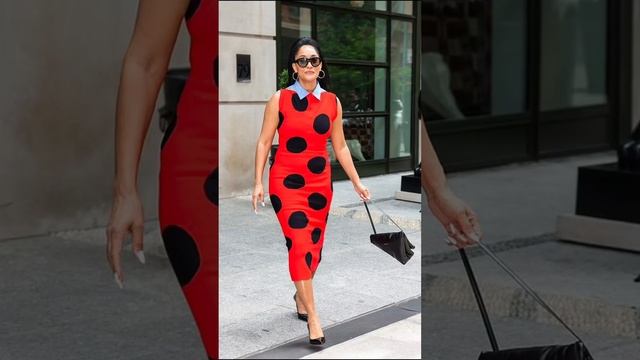 Tracee Ellis Ross takes a fashion risk in a red and black polka dot dress while stepping out in NYC