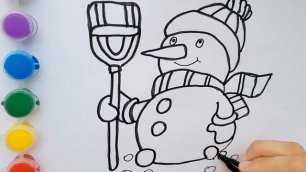 Рисуем Снеговика. Мультик-раскраска. Для детей.