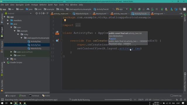 Static App Shortcut in Android using Android Studio - Kotlin