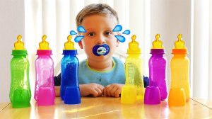 Bad Baby Learn Colors For Kids with Colored Baby bottles Johny Johny Yes Papa Song Nursery Rhyme